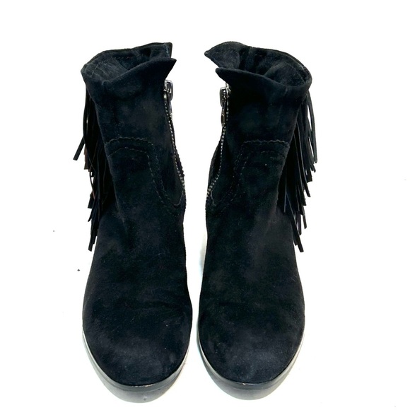 Sam Edelman Louie Ankle Cowgirl Fringe Leather Suede Black Purple Silver Sz 8.5 - Picture 2 of 14